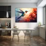Wall Art titled: Ruby Nectar in a Horizontal format with: Sky blue, Orange, and Red Colors; Decoration the Kitchen wall