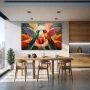 Wall Art titled: Symphony of Vibrant Wings in a Horizontal format with: Purple, Green, and Vivid Colors; Decoration the Kitchen wall