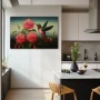 Wall Art titled: Whispers in Crimson in a Horizontal format with: Pink, Green, and Vivid Colors; Decoration the Kitchen wall