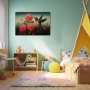 Wall Art titled: Whispers in Crimson in a Horizontal format with: Pink, Green, and Vivid Colors; Decoration the Nursery wall