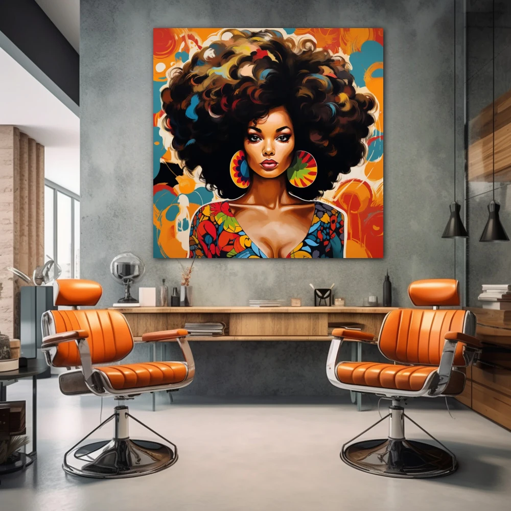 Wall Art titled: Spring Essence in a Square format with: Blue, Orange, and Vivid Colors; Decoration the Barbería wall