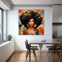 Wall Art titled: Spring Essence in a Square format with: Blue, Orange, and Vivid Colors; Decoration the Kitchen wall