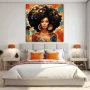 Wall Art titled: Spring Essence in a Square format with: Blue, Orange, and Vivid Colors; Decoration the Bedroom wall