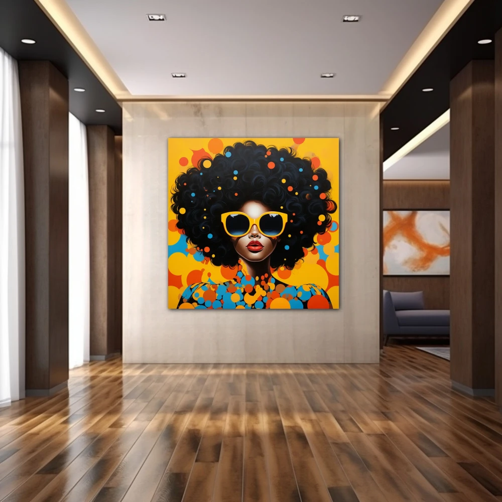 Wall Art titled: Eclipsing Monotony in a Square format with: Yellow, Blue, Orange, and Vivid Colors; Decoration the Hallway wall