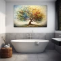 Wall Art titled: Flow of Consciousness in a Horizontal format with: Blue, Brown, Orange, and Green Colors; Decoration the Bathroom wall