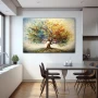 Wall Art titled: Flow of Consciousness in a Horizontal format with: Blue, Brown, Orange, and Green Colors; Decoration the Kitchen wall