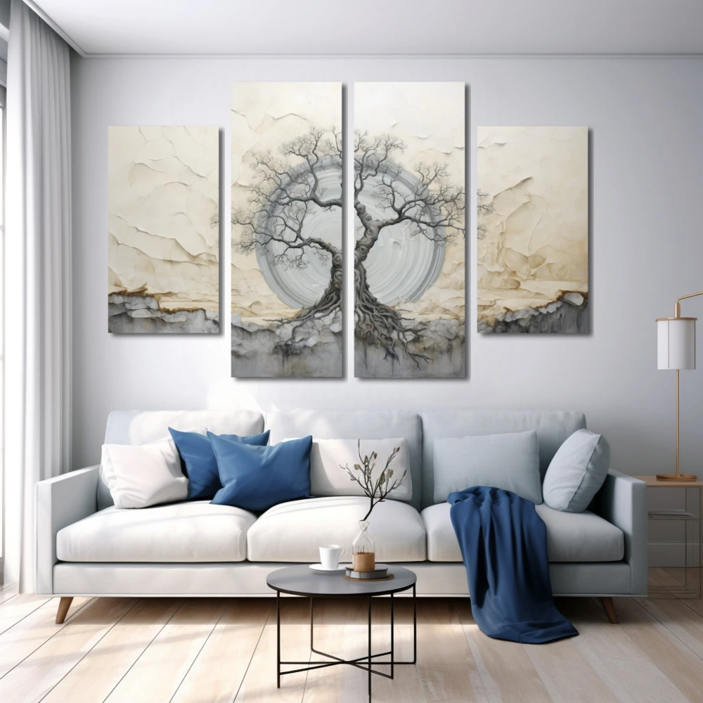 Wall Art titled: Echoes of Genesis in a Horizontal format with: white, Grey, and Monochromatic Colors; Decoration the White Wall wall
