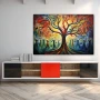 Wall Art titled: Ancestral Roots in a Horizontal format with: Blue, Brown, and Red Colors; Decoration the Sideboard wall