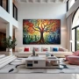 Wall Art titled: Ancestral Roots in a Horizontal format with: Blue, Brown, and Red Colors; Decoration the Living Room wall