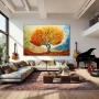 Wall Art titled: Chromatic Vital Effluvia in a Horizontal format with: Sky blue, and Orange Colors; Decoration the Living Room wall