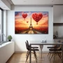 Wall Art titled: Paris, the City of Love in a Horizontal format with: Yellow, and Red Colors; Decoration the Kitchen wall