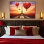 Wall Art titled: Paris, the City of Love in a Horizontal format with: Yellow, and Red Colors; Decoration the Bedroom wall