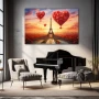 Wall Art titled: Paris, the City of Love in a Horizontal format with: Yellow, and Red Colors; Decoration the Living Room wall