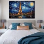 Wall Art titled: Reflections of a Dreaming Paris in a Horizontal format with: Blue, Golden, and Navy Blue Colors; Decoration the Bedroom wall