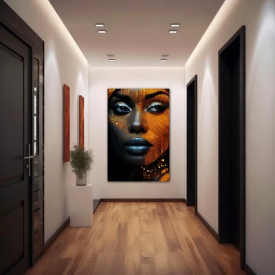 Wall Art titled: Cyber beauty in a  format with: Golden, and Black Colors; Decoration the Hallway wall