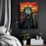 Wall Art titled: Compromised Freedom in a Vertical format with: Blue, Red, and Green Colors; Decoration the Bedroom wall