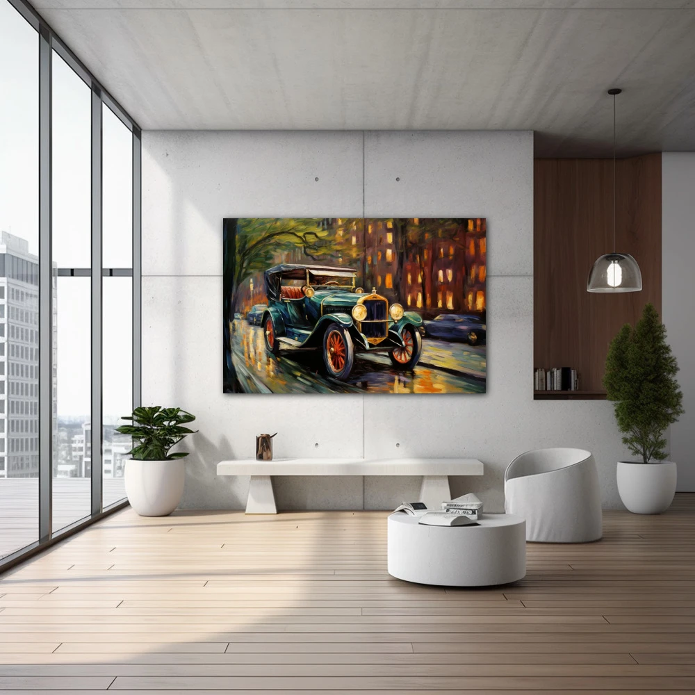 Wall Art titled: Reflections of a Golden Era in a Horizontal format with: Golden, Brown, and Green Colors; Decoration the Inmobiliaria wall