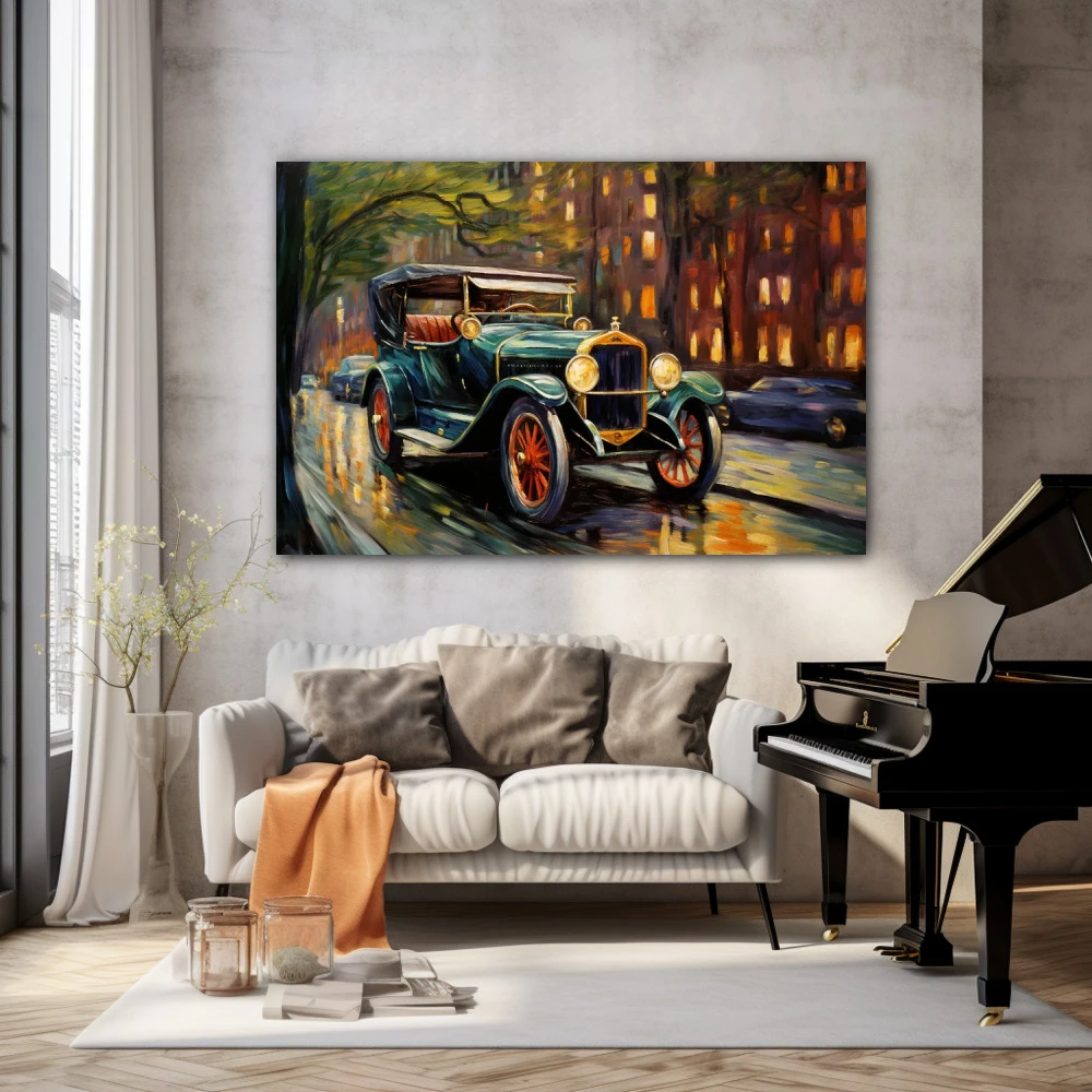 Wall Art titled: Reflections of a Golden Era in a Horizontal format with: Golden, Brown, and Green Colors; Decoration the Living Room wall