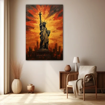 Wall Art titled: Aurora of Hope in a  format with: Yellow, and Brown Colors; Decoration the Beige Wall wall