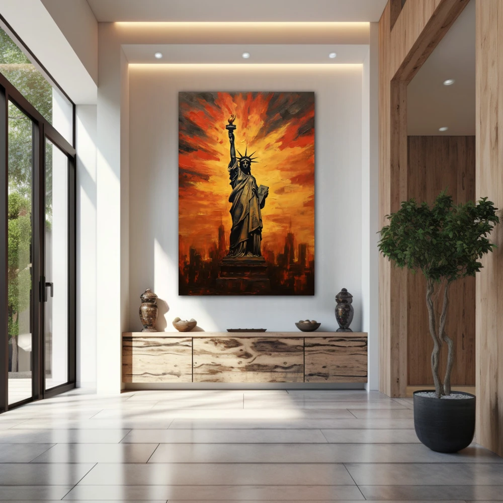 Wall Art titled: Aurora of Hope in a Vertical format with: Yellow, and Brown Colors; Decoration the Entryway wall