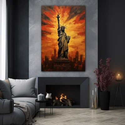 Wall Art titled: Aurora of Hope in a  format with: Yellow, and Brown Colors; Decoration the Grey Walls wall