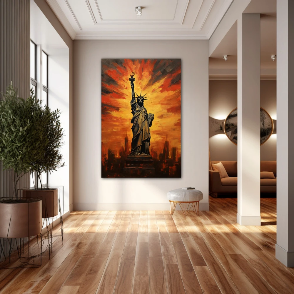 Wall Art titled: Aurora of Hope in a Vertical format with: Yellow, and Brown Colors; Decoration the Hallway wall