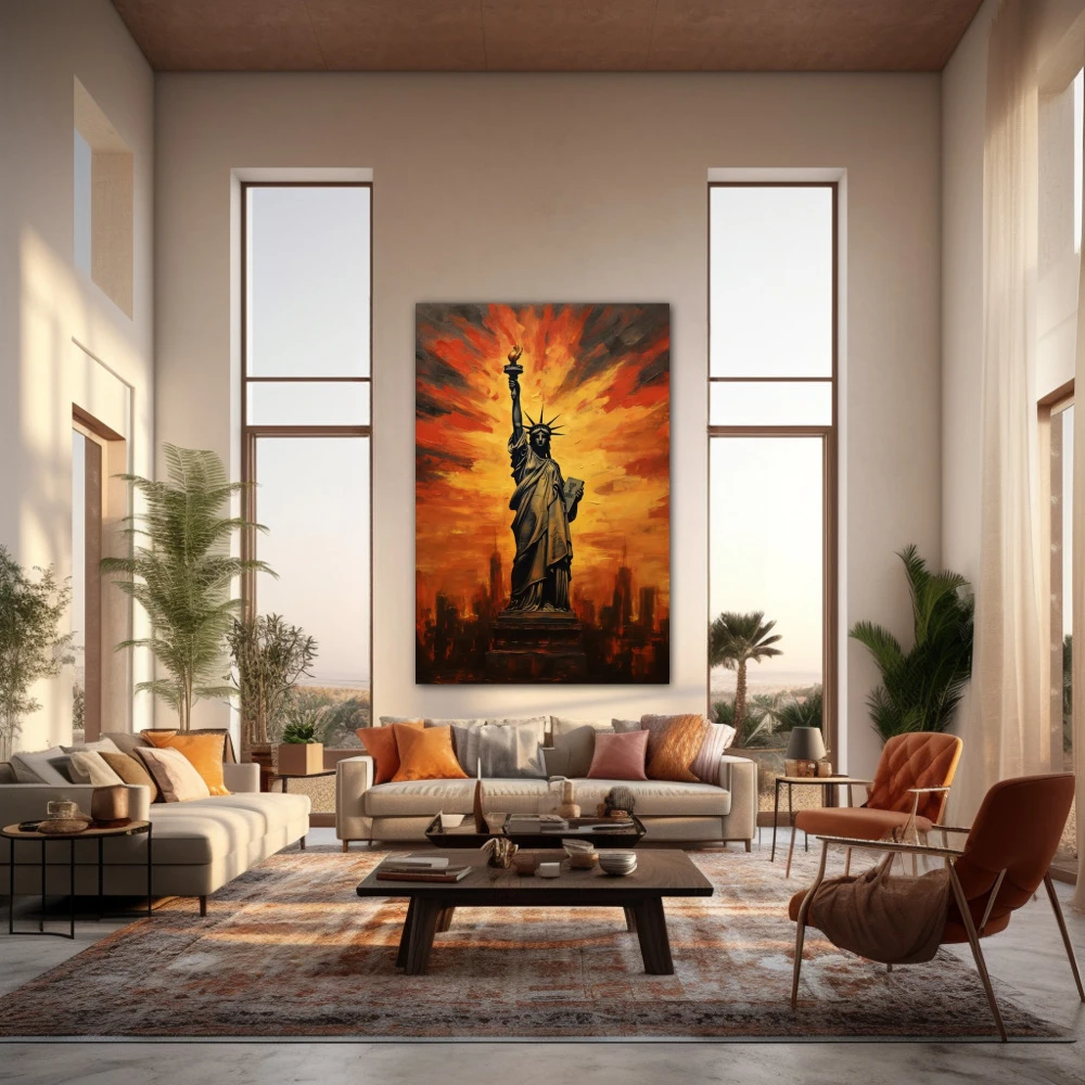 Wall Art titled: Aurora of Hope in a Vertical format with: Yellow, and Brown Colors; Decoration the Living Room wall