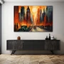 Wall Art titled: Metropolitan Twilight in a Horizontal format with: Yellow, and Orange Colors; Decoration the Sideboard wall