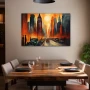 Wall Art titled: Metropolitan Twilight in a Horizontal format with: Yellow, and Orange Colors; Decoration the Living Room wall