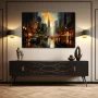 Wall Art titled: The Heartbeat of the Big Apple in a Horizontal format with: Yellow, Golden, and Brown Colors; Decoration the Sideboard wall