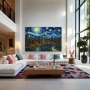 Wall Art titled: New York Nocturnal Fantasy in a Horizontal format with: Yellow, Blue, Green, and Navy Blue Colors; Decoration the Living Room wall