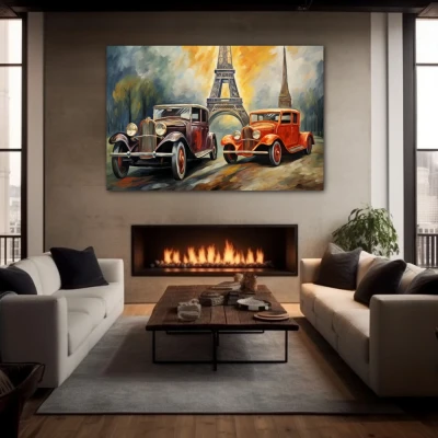 Wall Art titled: Elegance in Motion in a Horizontal format with: Grey, and Orange Colors; Decoration the Fireplace wall