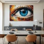 Wall Art titled: Captivating Gaze in a Horizontal format with: Blue, white, and Orange Colors; Decoration the Living Room wall