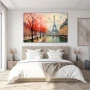 Wall Art titled: Autumn Whispers in Paris in a Horizontal format with: Grey, Red, and Green Colors; Decoration the Bedroom wall