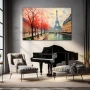 Wall Art titled: Autumn Whispers in Paris in a Horizontal format with: Grey, Red, and Green Colors; Decoration the Living Room wall