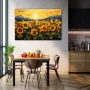 Wall Art titled: Symphony of Serene Sunflowers in a Horizontal format with: Blue, Green, and Vivid Colors; Decoration the Kitchen wall