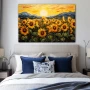 Wall Art titled: Symphony of Serene Sunflowers in a Horizontal format with: Blue, Green, and Vivid Colors; Decoration the Bedroom wall