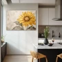 Wall Art titled: Solar Halo in a Horizontal format with: Yellow, Golden, Grey, and Beige Colors; Decoration the Kitchen wall