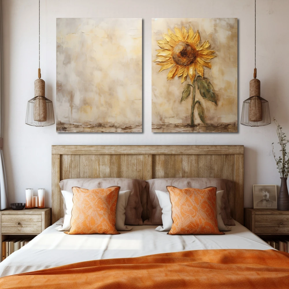 Wall Art titled: The Golden Guardian in a Horizontal format with: Golden, Brown, and Beige Colors; Decoration the Bedroom wall
