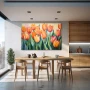 Wall Art titled: Ephemeral Elegance in a Horizontal format with: Orange, and Green Colors; Decoration the Kitchen wall