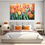 Wall Art titled: Ephemeral Elegance in a Horizontal format with: Orange, and Green Colors; Decoration the Bedroom wall