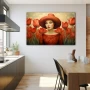Wall Art titled: Lady of Passion in a Horizontal format with: Red, and Green Colors; Decoration the Kitchen wall