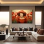 Wall Art titled: Lady of Passion in a Horizontal format with: Red, and Green Colors; Decoration the Living Room wall