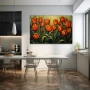Wall Art titled: Reflections of Spring in a Horizontal format with: Red, and Green Colors; Decoration the Kitchen wall