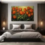 Wall Art titled: Reflections of Spring in a Horizontal format with: Red, and Green Colors; Decoration the Bedroom wall