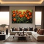 Wall Art titled: Reflections of Spring in a Horizontal format with: Red, and Green Colors; Decoration the Living Room wall