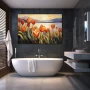 Wall Art titled: Caress of Light and Color in a Horizontal format with: Yellow, Orange, and Green Colors; Decoration the Bathroom wall
