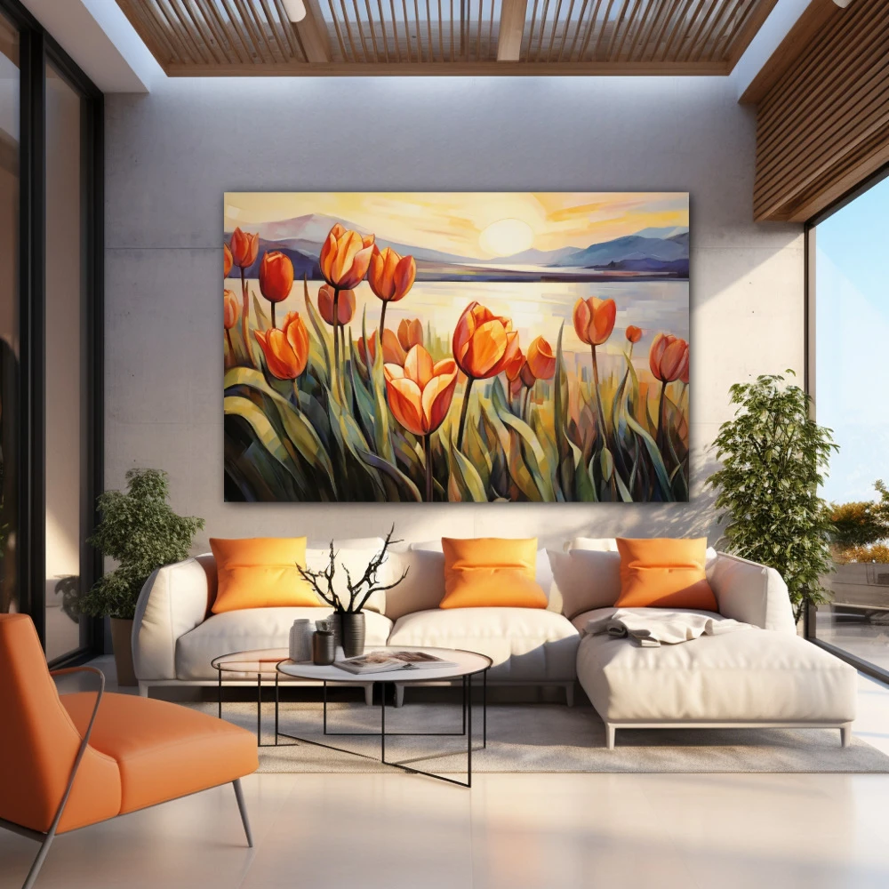 Wall Art titled: Caress of Light and Color in a Horizontal format with: Yellow, Orange, and Green Colors; Decoration the Outdoor wall