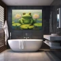 Wall Art titled: The Aquatic Guardian in a Horizontal format with: Pink, and Green Colors; Decoration the Bathroom wall