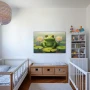 Wall Art titled: The Aquatic Guardian in a Horizontal format with: Pink, and Green Colors; Decoration the Nursery wall